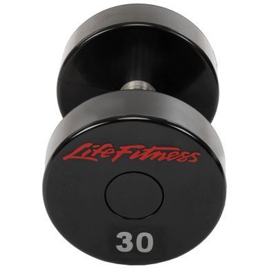 Гантель цільна професійна з поліуретановим покриттям LIFE FITNESS SC-80081-30 1шт 30кг чорний-червоний