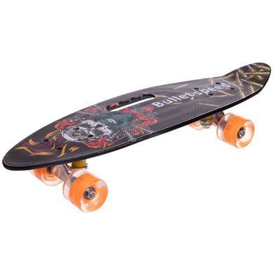 Пенни борд Penny Board круизер пластиковый со светящимися колесами и ручкой для переноски 24" Zelart SK-885-13 черный