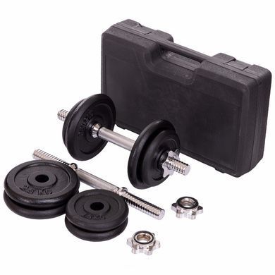 Гантели разборные стальные окрашенные в пластиковом кейсе Zelart TA-7230-20 2шт по 10кг черный